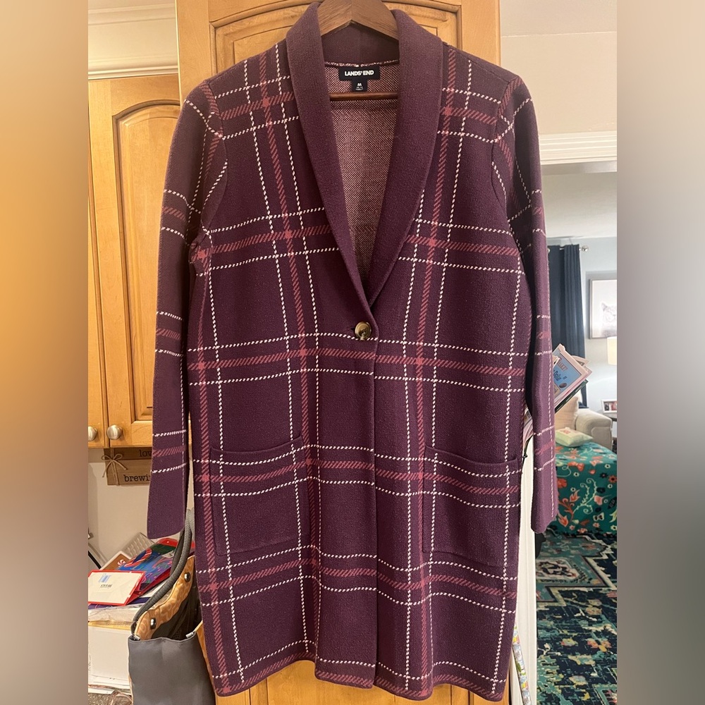 Lands' End Long Purple Sweater Cardigan